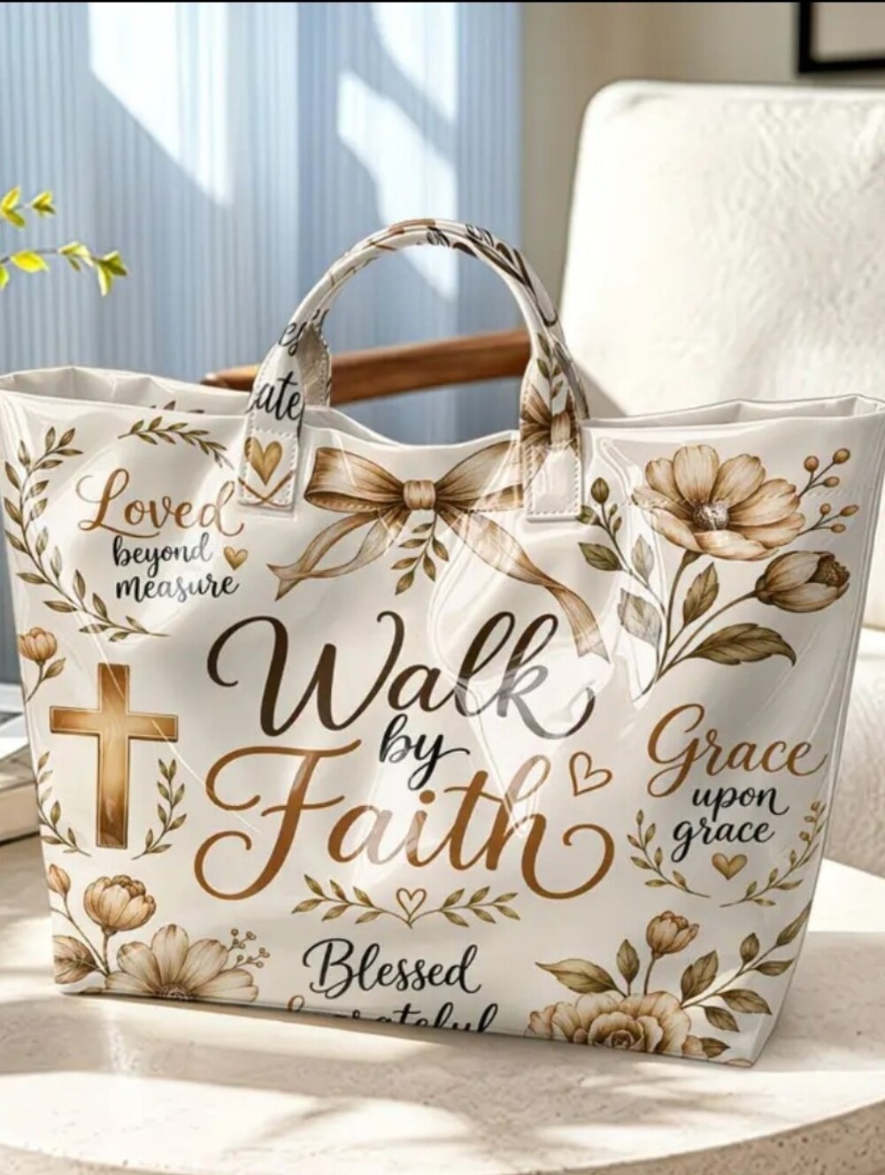 Inspirational Walk By Faith Daily Commute PVC Large Tote